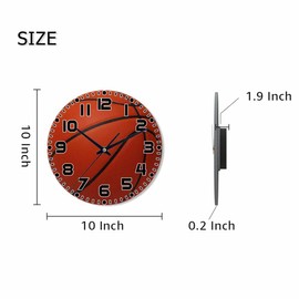 NOMEDOGYIM Basketball Wall Clock Brown Basketball Battery Powered Wall Clock Silent Non Ticking 10 Inch for Living Room, Kitchen, Home,Bathroom, Bedroom