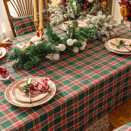Softalker Christmas Checkered Tablecloth Rectangle - Green Buffalo Plaid Linen Cotton Gingham Xmas Table Cloths, Winter Farmhouse Table Decorations for Dining/Parties/Holiday, 60 x 84 Inch