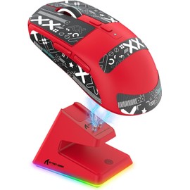 ATTACK SHARK X6 Ratón inalámbrico Ligero para Juegos con Base de Carga con retroiluminación RGB,Tri-Mode Wired/2.4GHz/BT,26K dpi, Sensor óptico PAW3395,5 Botones programables Red&Griptape
