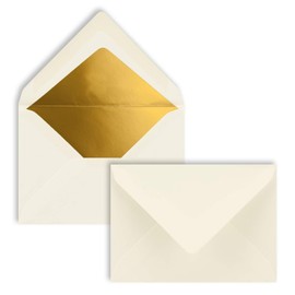 25 envelopes in natural white with gold lining, DIN C7 8.1 x 11.4 cm, wet glue, 120 g/m�, ideal envelopes for vouchers, gifts