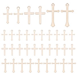 HOBBIESAY 60Pcs 3 Styles Small Cross Charms 12.5-24mm Long Tibetan Style Cross Pendants Golden Crucifix Crosses Dangle Pendants for Bracelet Necklace Jewelry Making Hole: 0.8-1.4mm