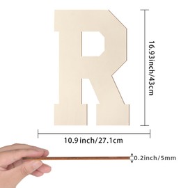 Large Wooden Letters 17 Inch, Big Wood Letters R Shape Cutout Alphabet Unfinished Vintage Sports Varsity Style Paintable Wooden Letters for Wall Decor Nursery Name Painting Crafts Party Room Decor