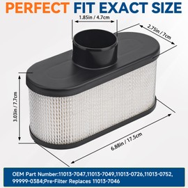 11013-0726 Air Filter for Kawasaki FR651V FR691V FR730V FS600V FS481V FS541V FS600V FS651V FS730V FS691V Engine,Replace 11013-0752 11013-7049 11013-7047 with 11013-7046 Pre Filter (2 pcs)