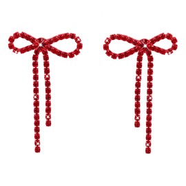 Palotay Red Rhinestone Bow Earrings Sparkle Bowknot Bling Dangle Earrings Chandelier Drop Tassels Earrings for Women Wedding Prom Valentines Jewelry Gifts C