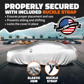Mockins 185"x70"x60" Small Sedan Car Cover for Dust, UV, Light Rain, Snow, & Frost | All Weather 190T Polyester Soft Indoor & Outdoor Car Cover | Water-Repellent Full Exterior Covers w/Buckle Strap
