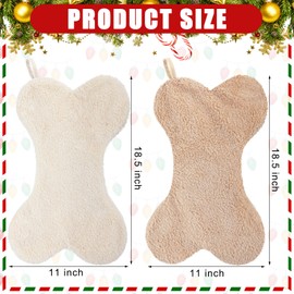 Hollowfly 2 Pcs Christmas Stockings 18.5 Inch Large Dog Bone Stockings Faux Fur Sherpa Xmas Pet Stocking Christmas Fireplace Hanging Stockings for Dogs Cats Christmas Holiday Party Decor(Beige Khaki)