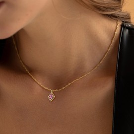Feskive Diamond Necklaces for Women 14K Gold Plated Pendant Birthstone Necklace for Women Dainty 12 Months Necklace Cubic Zirconia Necklace Birthday Mothers Day Gifts for Women Jewelry