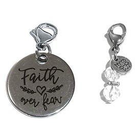 Hidden Hollow Beads Clip On Charm, Bag, Purse, Handbag, Message, Keychain, Zipper Pull, Bracelets, Necklaces, Jewelry (Faith over Fear)