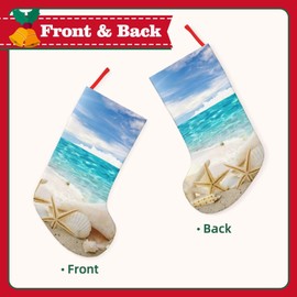 YETTA YANG Tropical Summer Starfish Beach Sea Shell 18 Inches Christmas Stocking Large Stocking Bags Hanging Socks for Christmas Decor Decorations