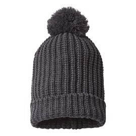 RICHARDSON Chunky Cable with Cuff and Pom Beanie, One Size, Heather Charcoal