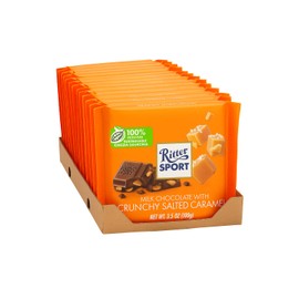 Ritter Sport Milk Chocolate with Crunchy Salted Caramel, 3.5 oz Bars, 12 Count
