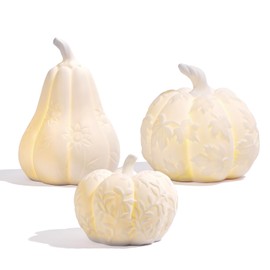 Blivergowell Set of 3 Large Ceramic Pumpkin with Light, Decorative White Pumpkins Fall Centerpiece Table Decorations for Home