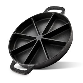 Modern Innovations Classic Cast Iron Wedge Pan, Non-Stick Cornbread Skillet with Easy Transport Handles, 8 Slice Divided Cast Iron Baking Pan for Scones, Biscuits, Breads & Desserts