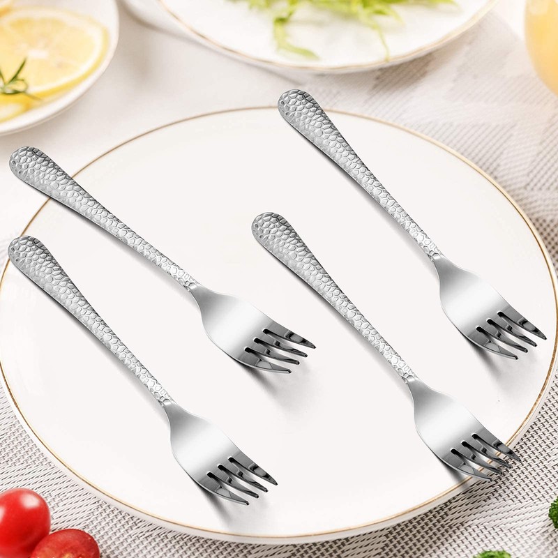Hammered Salad Forks Set of 6, E-far Stainless Steel Appetizer