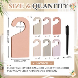 Patelai 14 Pcs Blank Wooden Clothing Rack Divider with Marker Pen Closet Blank Organizers Hanger Separators Hanging Closet Divider for Home Nursery Clothes(Earth Colors,Round Top)