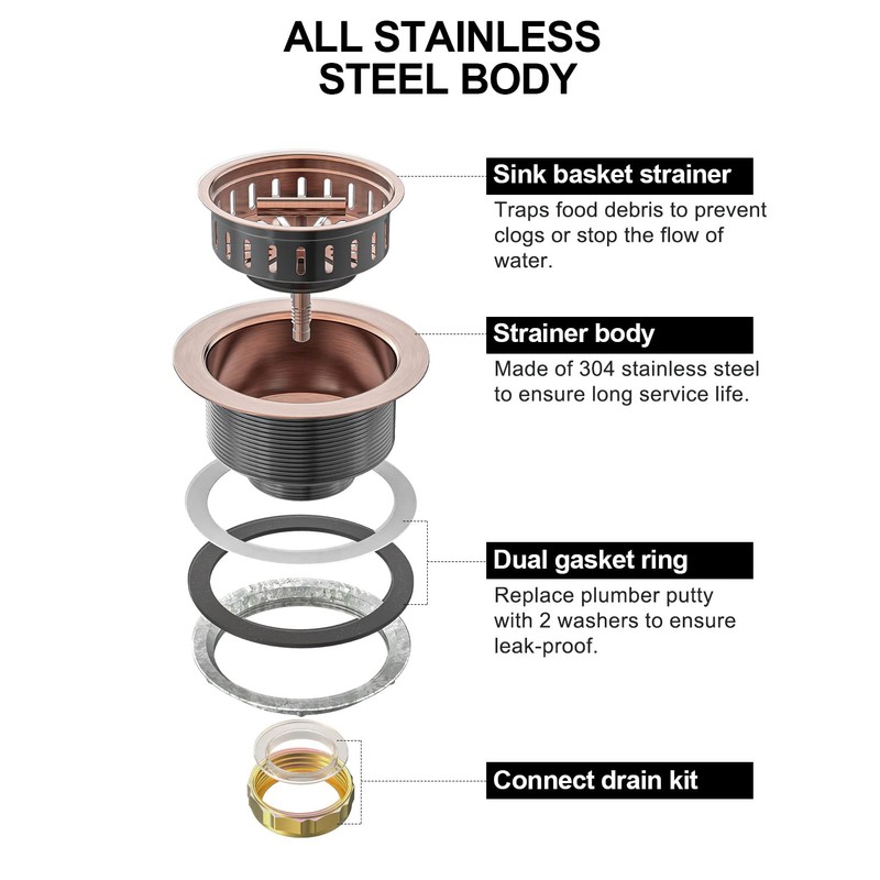 BOTEMY B9171 Copper Kitchen Sink Drain Kit 3 1/2 Sink