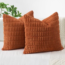 MIULEE Pack of 2 Corduroy Square Cushion Cover Caramel 45x45 cm 18x18 inch for Living Room Sofa Bedroom Rustic Modern Farmhouse Boho Home Decor