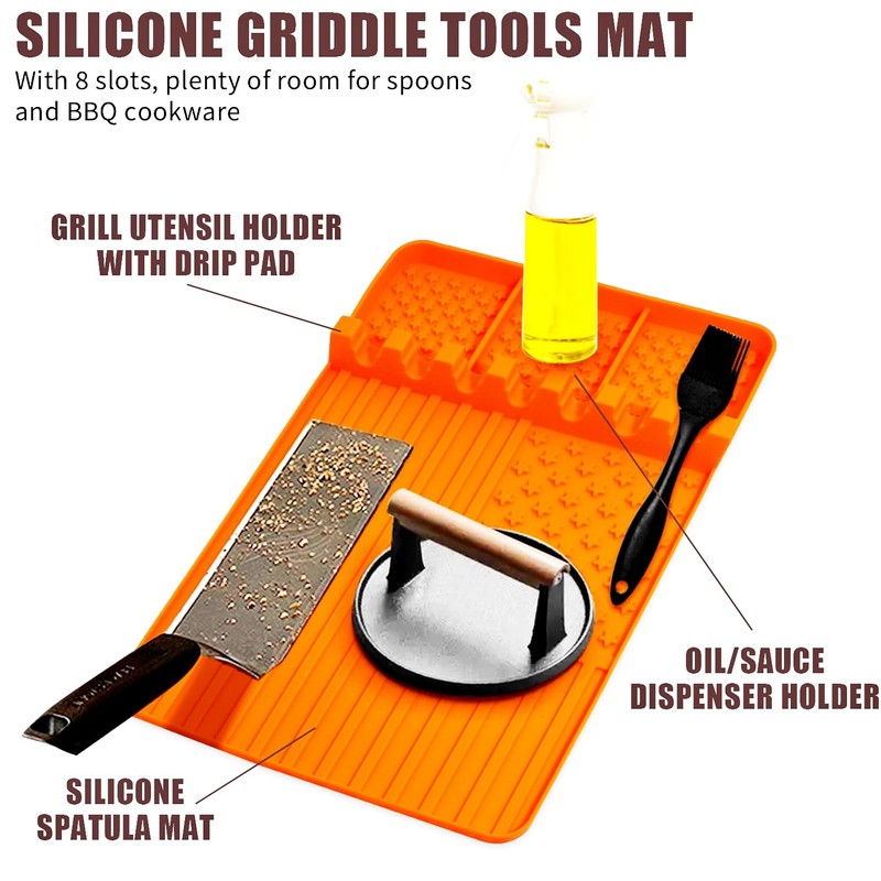Silicone Griddle Tools Mat for Blackstone,Grill BBQ Caddy Utensils Holder