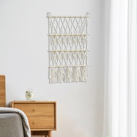 ＫＬＫＣＭＳ Stuffed Animals Net Plush Toy Organizer Hammock with Tassels Mesh Soft Macrame Boho Hand Woven Tapestry for Nursery Play Room, Style B