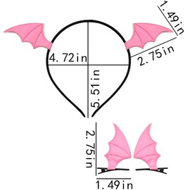 Bat Wing Headband Hair Clips for Women Girls Pink Bat Barrettes Hair Band Devil Wings Headbands Bat Hair Accessories Clips