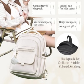 NIWEIYA Backpack for Girls Teens, Solid-Color School Backpack for Boys Kids, Aesthetic Bookbag for Middle & High School Travel Daypack,Beige