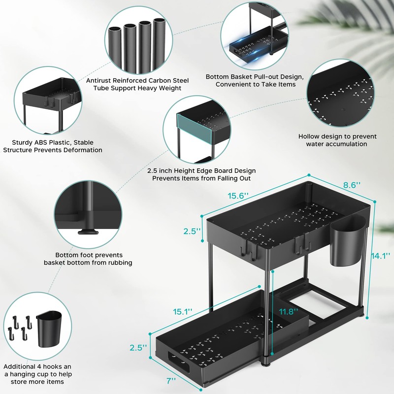 Kjfeoiye Under Sink Organizers and Storage, 2 Pack Large Capacity