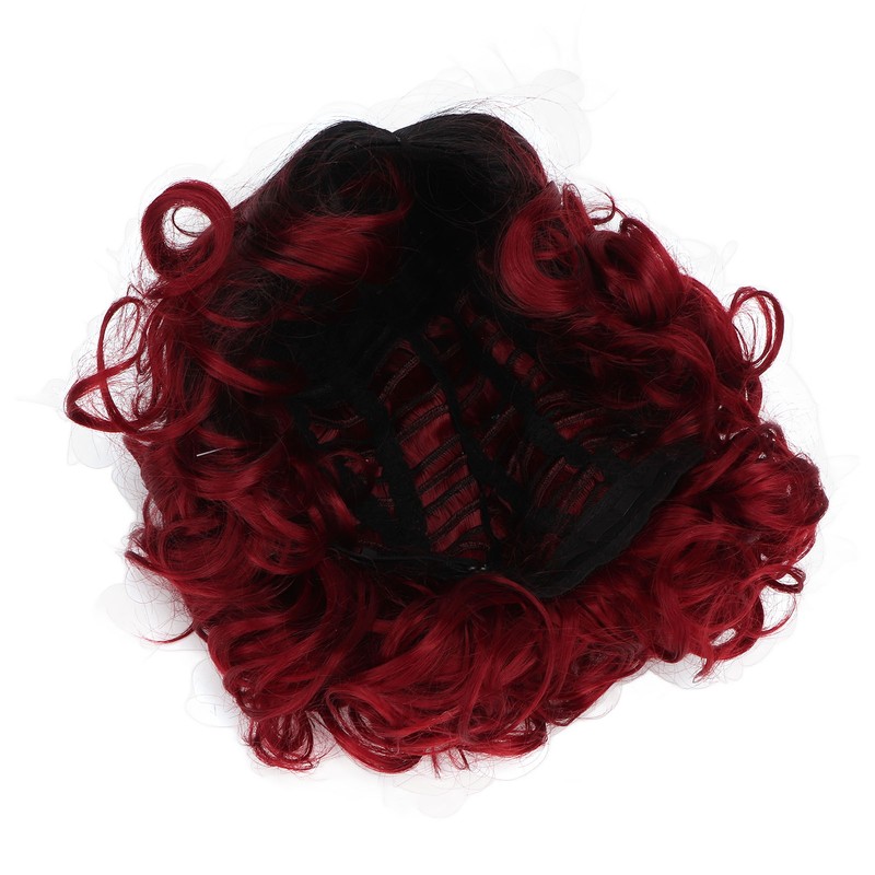 Curly Short Wig Wine Red Women Wig Gradient Color Adjustable