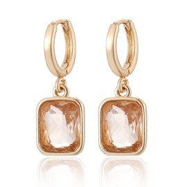 Winssigma Birthstone Crystal Hoop Earrings, Gold Small Dainty Birthstone Drop Earrings Huggie Hoop for Wedding Birthday Everyday Wear(Champagne)