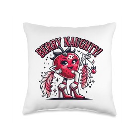 Berry Naughty! Funny Strawberry Throw Pillow