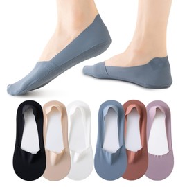 FCHUI Womens No Show Socks - 6 Pairs Ice Silk Invisible Shoe Socks Thin No Show Low Cut Liner Socks Non Slip Boat Socks (One Size, colorful)
