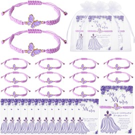 Wenqik 25 Pcs Quinceanera Butterfly Bracelet Adjustable Strings Cute Butterfly Charms for Woven Bracelets Accessories Quinceanera Party Favors(Purple)