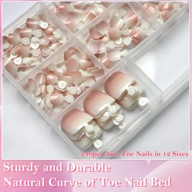 AddFavor 240pcs Press on Toenails for Women, Ombre Toe Press on Nails Square Toe Nails Press ons Fake Toe Nail Tips, 12 Sizes Glue on Toenails Press ons Artificial Fake Toenails with Adhesive Tabs