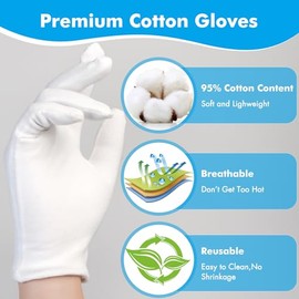 4 pares de guantes blancos, guantes de algodón transpirables para manos secas para dormir, guantes de algodón blanco reutilizables para eccema spa e h