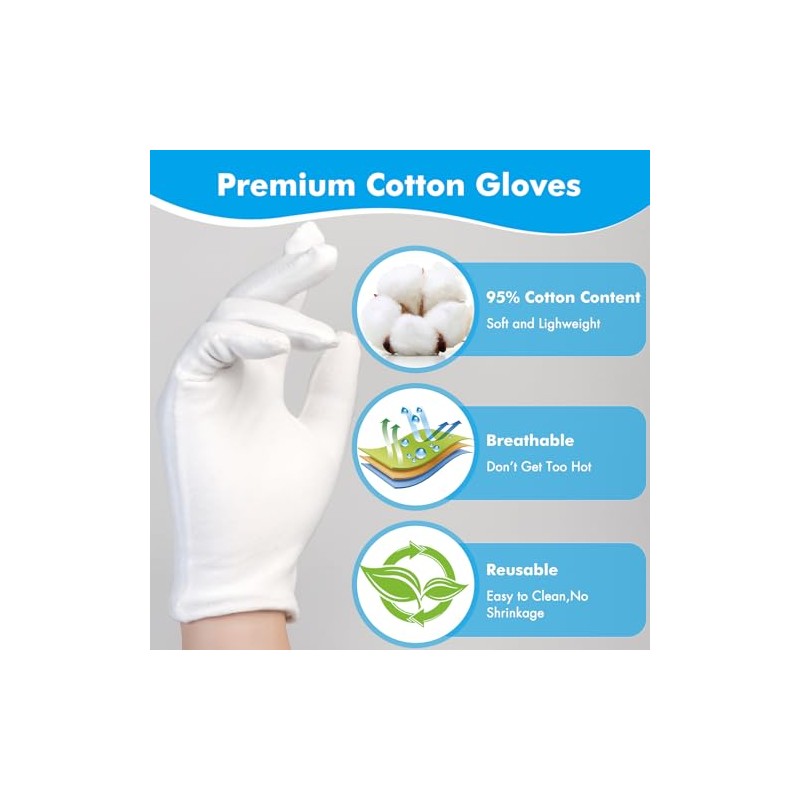 4 pares de guantes blancos, guantes de algodón transpirables para