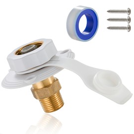 TOPSHINE RV City Water Inlet with Check Valve, RV Water Fill Inlet Replacement, 3/4 GHT Female to 1/2 NPT Male, Lead-free Brass, City Water Connection for RV Camper Motorhome Trailer Marine, White