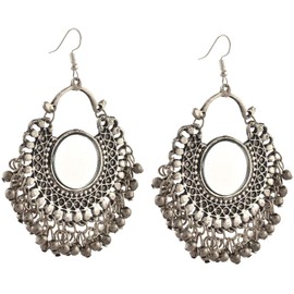 Zephyrr Jewellery German Silver Afghani Dangler Hook Chandbali Earrings Mirrors
