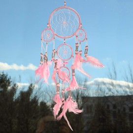 Pink Pineapple handmade dream catcher with silver beads, 12 cm diameter, 35 cm long
