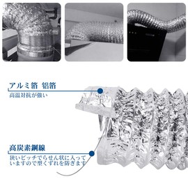 Flexible Duct Hose 5.9 in (150 mm) (Diameter) 0.6 ft (2 m) (Length) Bellows Duct, Aluminum Hose for Ventilation, Exhaust Hose, Range Hood for Blower, Exhaust Duct, Heat Resistant, Waterproof