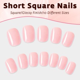 Bellelfin 240Pcs Short Press on Nails Pink Nails Press on, Full Cover Acrylic Glue on Nails Artificial Press in False Nail for Women Girls Fingernails Design