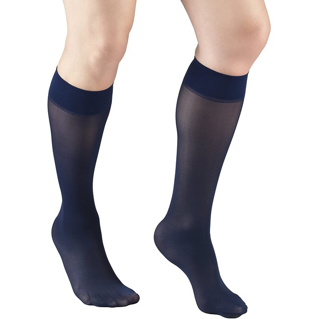 Truform Sheer Compression Stockings, 8-15 mmHg, Women's Knee High Length, 20 Denier, Navy, Large