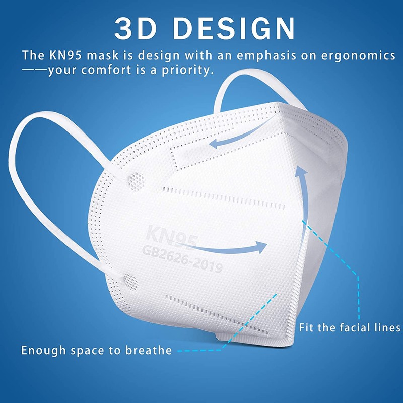 Hotodeal KN95 Face Mask 40 PCs, White, 5 Layers Cup
