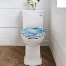 Blue Marble Toilet Lid Covers - Polyester Fabric Bathroom Seat Covers - Elastic Bottom - Soft and Breathable - Universal for Most Toilet Bowl Lids