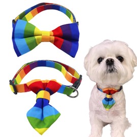 Blingbling Warmth Pet Collar Bow Tie & Tie, Comfortable Rainbow Adjustable Collar for Your Furry Friend