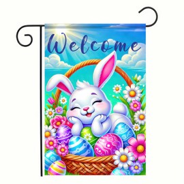 BlissYard Happy Easter Bunny Garden Flag 12x18 Double Sided Sleepy Bunny Easter Egg Rabbit Easter Garden Flag Outdoor Flag Seasonal Decors for Spring Farmhouse Holiday Yard Outside Decorative Banner