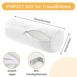 Larrel 2PCS Cervical Neck Roll Pillow Cover, White Neck Roll Pillow Cover with Zipper, Round Neck-Pillow Case for Cylindrical Pillow-Cushion, 16x8.3 Inch Soft Bolster Pillowcases for House Home Decor