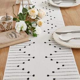 Wracra Boho Table Runner, Natural Cotton Woven Macrame Table Runners 108 Inches Long for Modern Farmhouse Woven Home Decor, 14x108 Inch, Black