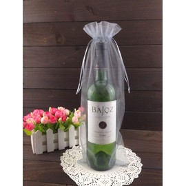 50pcs 5.9 * 14" Organza Wine Bottle Cover Wrap Gift Bags Christmas/Wedding Plain Organza Pouch (Gray)