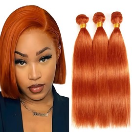 GLSMOSNW Color 350 Bundles Human Hair Ginger Orange Stragiht Bundles Double Weft Orange Straight Hair Extensions For Black Women