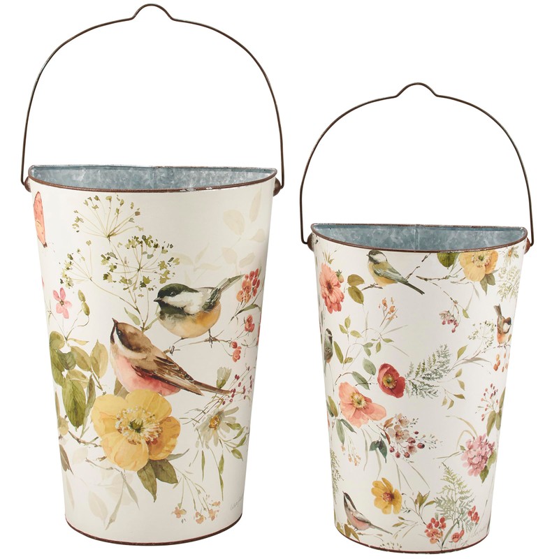 Primitives by Kathy Chickadees Wall Bucket Set
