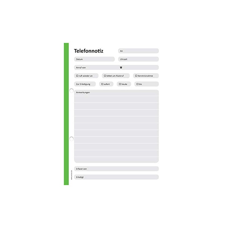 PRICARO 5 x A5 Punched Telephone Notepad - Green